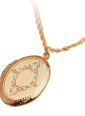 复古包金相盒项链锁骨链女