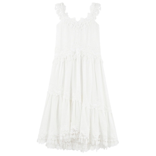 MISSCOCOON可可尼蕾丝拼接无袖吊带裙女26春新款长款棉麻连衣裙