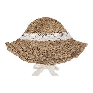 馨帮帮显脸小编织防晒遮阳帽子田园风休闲百搭蕾丝拼接系带草帽女