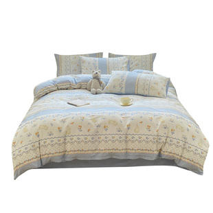 毛毛雨纯棉床上四件套轻奢高级感主卧室全棉磨毛床单被套四季通用