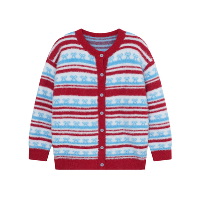 YUZI复古撞色条纹针织开衫大码