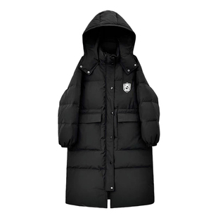 晴雨雪学院风黑色长款羽绒服女韩版过膝连帽加厚白鸭绒宽松冬外套