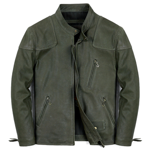 新款毒液RRL真皮皮衣头层牛皮男士修身短款机车夹克秋冬立领外套