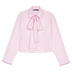 季末7折Maje2025秋冬款女装法式时尚棉质粉色蝴蝶结短款衬衫上衣