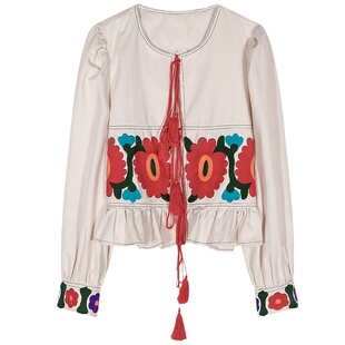 落落狷介女装2026新款春款长袖泡泡袖衬衫女刺绣小个子上衣设计感