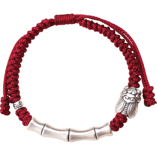 999纯银一鸣惊人竹节手链考试研上岸节节高升金榜题名好运红手绳