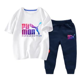 男童套装夏季薄款中大潮童圆领T恤纯棉卫裤女孩子休闲短袖t运动服