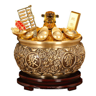 纯铜聚宝盆招财聚财黄铜元宝风水生财家居客厅玄关家里装饰品摆件
