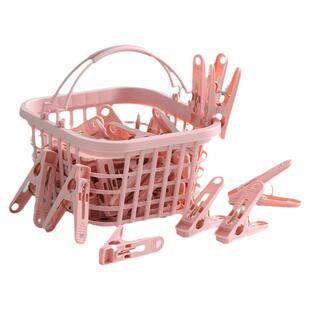 30个装防风夹晾衣夹内衣袜子塑料小夹子带收纳篮被子衣服晾晒夹