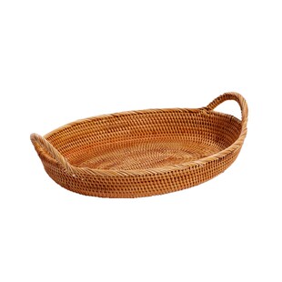 越南藤编果盘手提收纳盘手工编织环保自然藤木果篮ins北欧