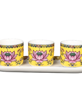 陶瓷供佛财神珐琅彩莲花三五连杯