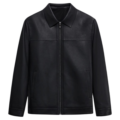 [商场同款]九牧王男装2025秋季新款时尚翻领胸前拼接羊皮革男皮衣