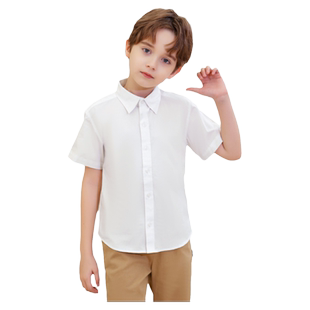 罗蒙儿童短袖白色衬衫小学生夏衬衣男童女童纯套装棉T恤校服薄款
