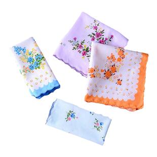 棉质老式小手帕印花女月牙边复古时尚吸汗清爽月牙碎花出行小手绢