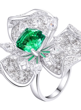 VISING培育祖母绿戒指【AGL国际证书】2ct木佐色绿宝石戒指S925