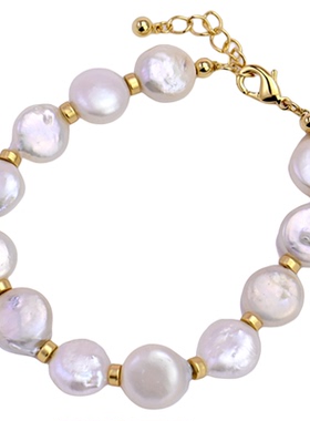 复古天然扁圆形珍珠设计多坠手链