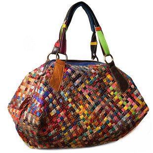 手工编织羊皮女包袋 欧美时尚复古真皮大包 单肩斜跨手提包包新品