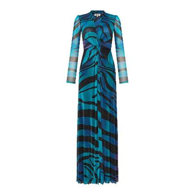 [重工金属网纱]DVF2026新款金属蓝黑水墨虎纹连衣裙GL4T005