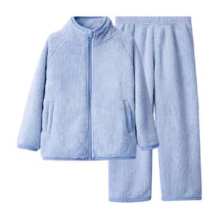 红豆儿童法兰绒家居服远红外保暖男童女童珊瑚绒睡衣外穿运动套装