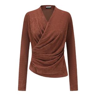 【deepmoss】优雅复古潮流女装时尚休闲气质叠襟扭褶收腰上衣衬衫