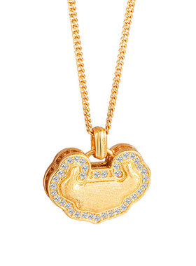 s925纯银立体拉丝工艺如意锁项链