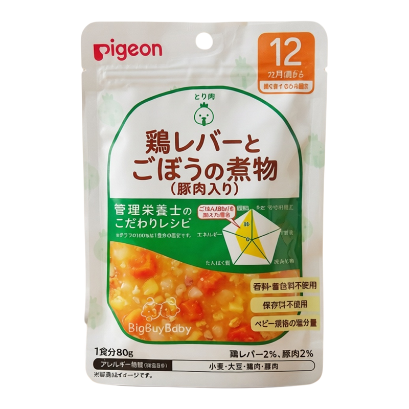 Pigeon 鸡肝猪肉炖萝卜80gx6包宝宝辅食婴儿辅食袋装营养辅食材料