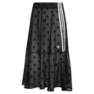 adidas阿迪达斯三叶草休闲薄纱波点运动半身裙2026夏女裙 KV1177