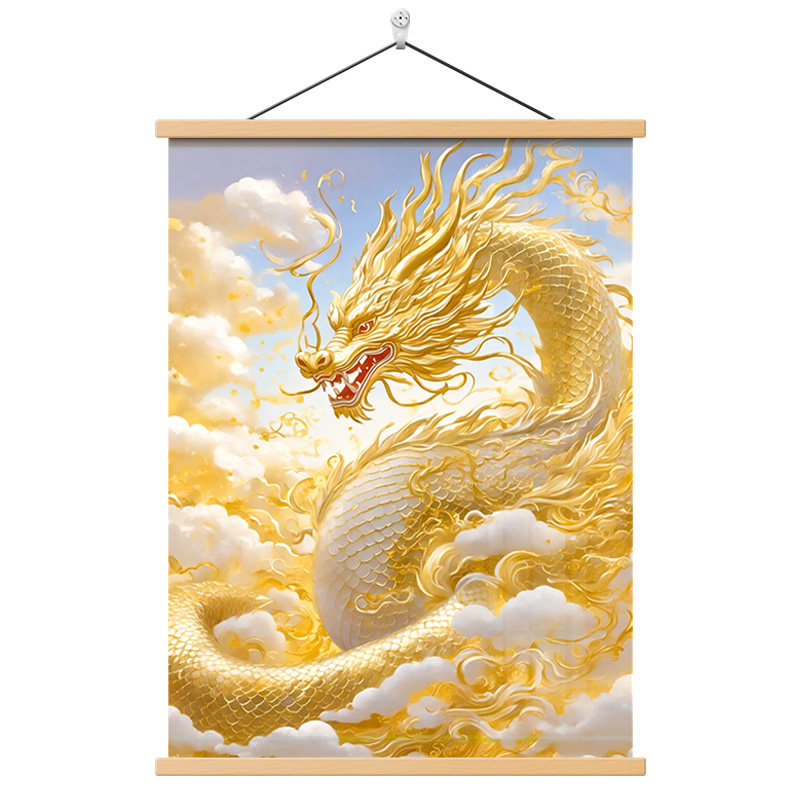祥瑞金龙布艺卷轴挂画2026新款中国龙神龙客厅家用画像成品装饰画