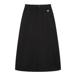 Champion冠军半身裙春秋A字长裙女刺绣草写logo工装伞裙简约休闲