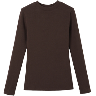 纯棉打底衫女长袖T恤春秋季2025新款加厚磨毛修身小圆领洋气内搭