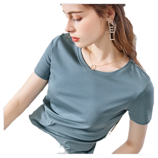 夏季白色短袖t恤女冰丝棉新款黑色打底衫宽松大码纯棉纯色ins潮