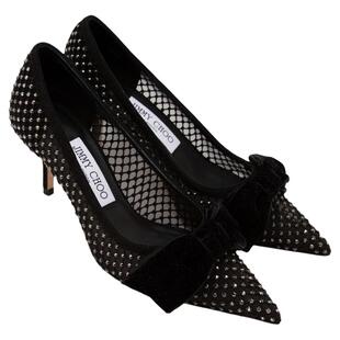 JIMMY CHOO周仰杰女士羊皮蕾丝镶钻尖头细跟高跟鞋银泰 301604