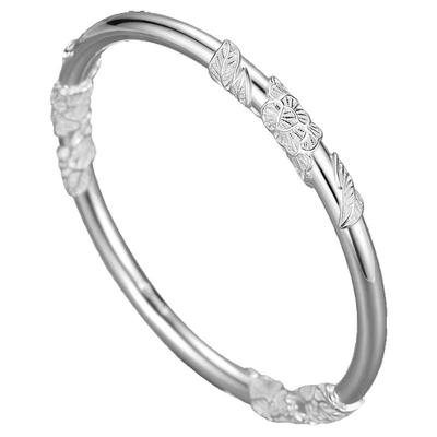 繁花似锦纯银手镯足银9999闭口银手环送女友生妈妈母亲节生日礼物