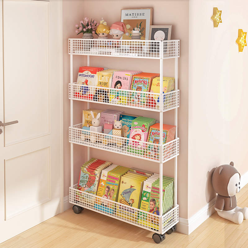 儿童书架门后置物架多层落地极窄移动小推车卧室夹缝柜绘本收纳架