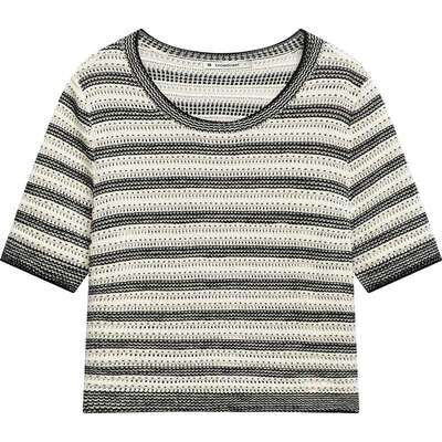播条纹针织衫女商场同款2024春夏小个子短袖薄款毛衣BDR1SD0496