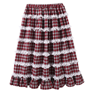 MEME原创 日系圣诞红格子古早裙子 Lolita昭和复古可爱小众半身裙