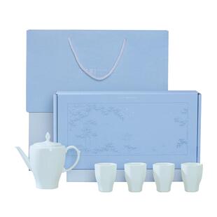 八义窑自在兰亭影青茶具套装陶瓷茶具一壶四杯家用简约泡茶壶礼盒