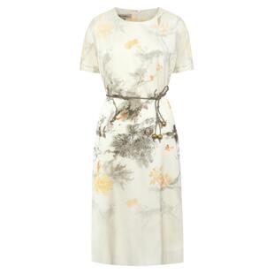 粉蓝衣橱2025夏装新款东方诗艺缎面印花渐变不规则落肩短袖连衣裙