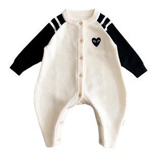 婴儿衣服春秋款韩系洋气小宝宝针织连体衣春装婴童毛衣爬爬服新款
