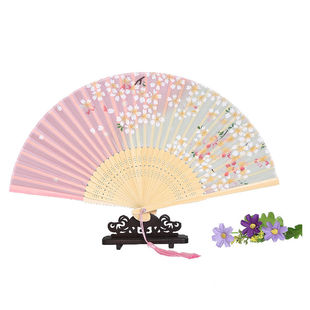 折扇女夏季小清新丝绸走秀折扇汉服礼品折叠扇子古典舞蹈中国风扇