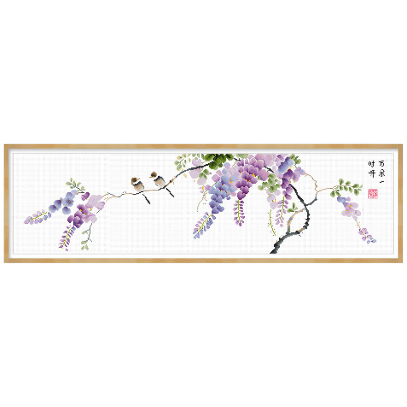 春天十字绣简约客厅紫藤花