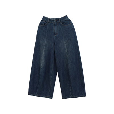 忘城A1144座/山行记/冬季新款纯棉蓝色高腰牛仔裤内里抓绒气球裤