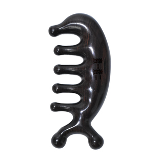 天然紫光檀头皮按摩梳头部疏通经络梳子女黑檀木五齿刮痧筋络头疗