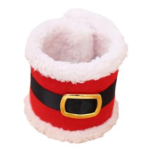 圣诞节西餐口水布环餐布纸巾毛巾圈毛绒立体黑色皮带餐巾扣