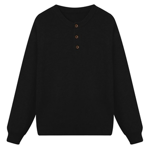 黑色亨利领毛衣男款秋冬季宽松保暖针织衫内搭上衣高级感2025新款