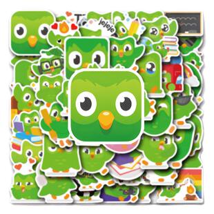 55张卡通Duolingo多邻国创意贴纸装饰行李箱水杯手机电脑防水贴画