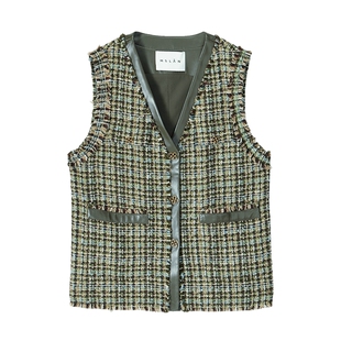 静奢春日/MSLAN商场同款25早春小香风粗花呢毛边马甲女MGAW014