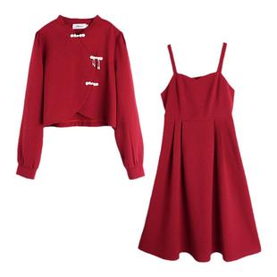 新中式连衣裙2025春季新款220斤胖mm大码气质显瘦回门红色两件套