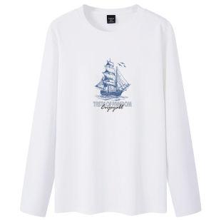 TEEK长袖t恤男款春季新款 白色青少年秋衣外穿潮流百搭内搭打底衫