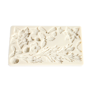 圣诞树植物硅胶模具DIY香薰蜡烛翻糖巧克力烘焙装饰花卉树叶模具